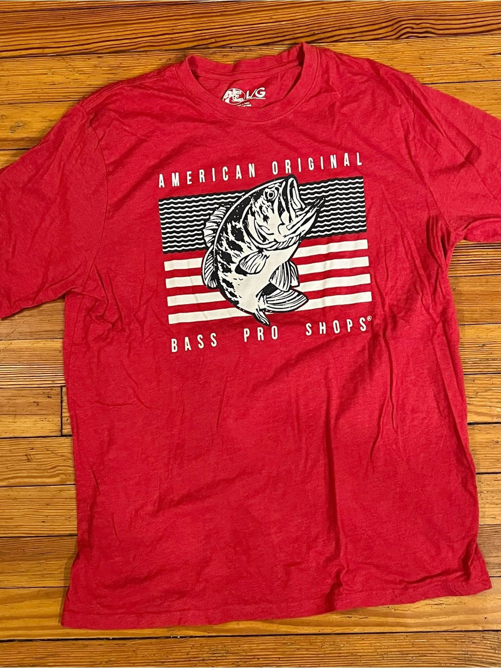 Men’s Bass Pro Shop Red American Flag Graphic T-Shirt Size Large